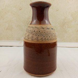 Vintage Handpainted Folk Art Vase Carafe Mud Junction Pottery 1981 Signed Lee